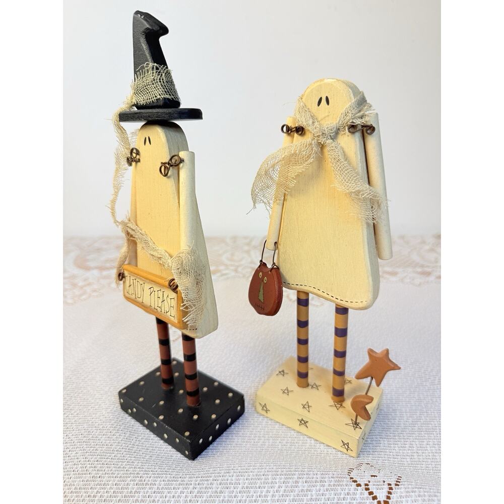 Collins Halloween Ghost Figurine Set of 2 Painted w/ “Candy Please” Sign - Picture 6 of 12